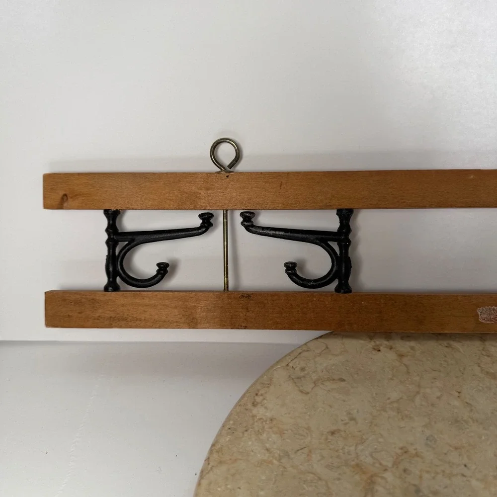 Vintage Wood Cast Iron Wall Mount Coat Rack 24